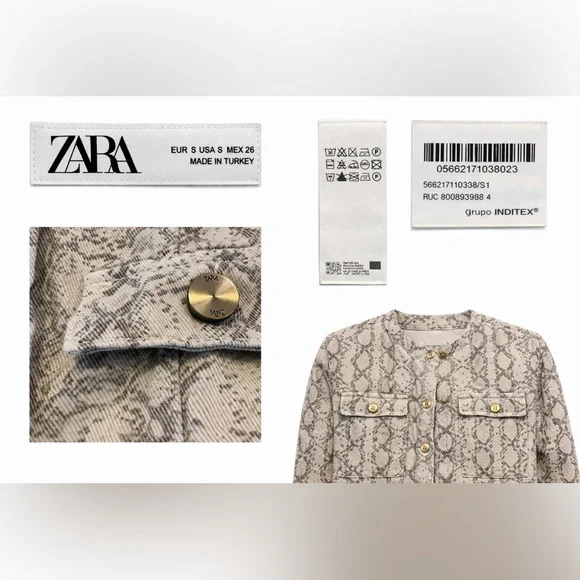 Zara Beige Snake Print Blazer -Size Small GUC - Picture 6 of 7